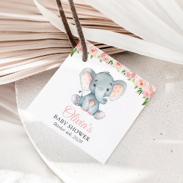 Elefant, rosa Aquarell-Blume, Babydusche Geschenkanhänger