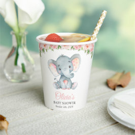 Elefant, rosa Aquarell-Blume, Babydusche Pappbecher