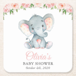Elefant, rosa Aquarell-Blume, Babydusche Rechteckiger Pappuntersetzer