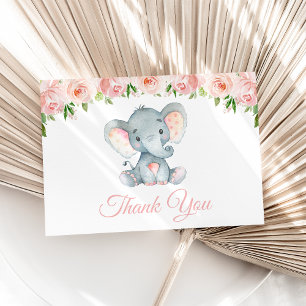 Elefant, rosa Aquarellblumen, Babyparty Dankeskarte