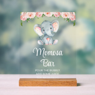 Elefant, rosa Blume, Baby Dusche Momosa Bar Acrylschild
