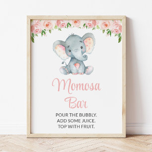 Elefant, rosa Blume, Baby Dusche Momosa Bar Poster