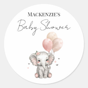 Elefant & rosa Luftballons Mädchen Baby Shower Runder Aufkleber