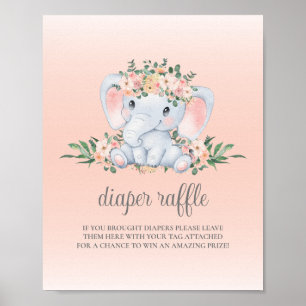 Elefant Rosa Mädchen Baby Shower Windel-Raffle-Sch Poster