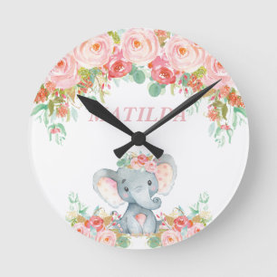 Elefant-rosa Runde Wanduhr