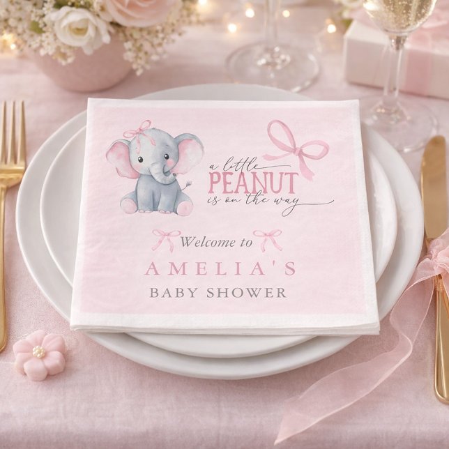 Elefant Rosa Schleife Baby Mädchen Dusche Serviette (Elephant Pink Bow Baby Girl Shower Napkins)