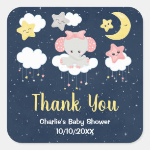 Elefant Rosa und Marine Baby Shower Dankeschön Quadratischer Aufkleber