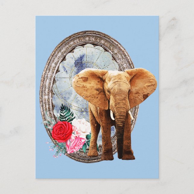 Elefant, Rose und Rahmen Postkarte (Vorderseite)