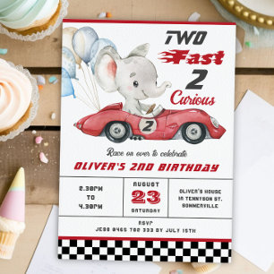 Elefant Rot Rennwagen Zwei Schnell 2. Geburtstag Einladung