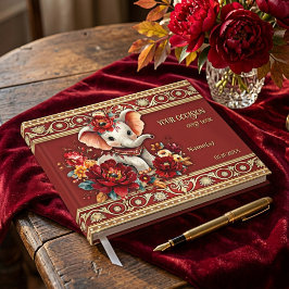 Elefant rote Pfingstrose floral indisch Gästebuch