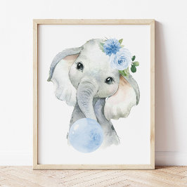 Elefant, Safari, Blauer Kaugummi, Junge Kinderzimm Poster