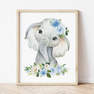 Elefant, Safari, Blumen, Junge Kinderzimmer Fotodruck