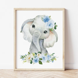 Elefant, Safari, Blumen, Junge Kinderzimmer Poster