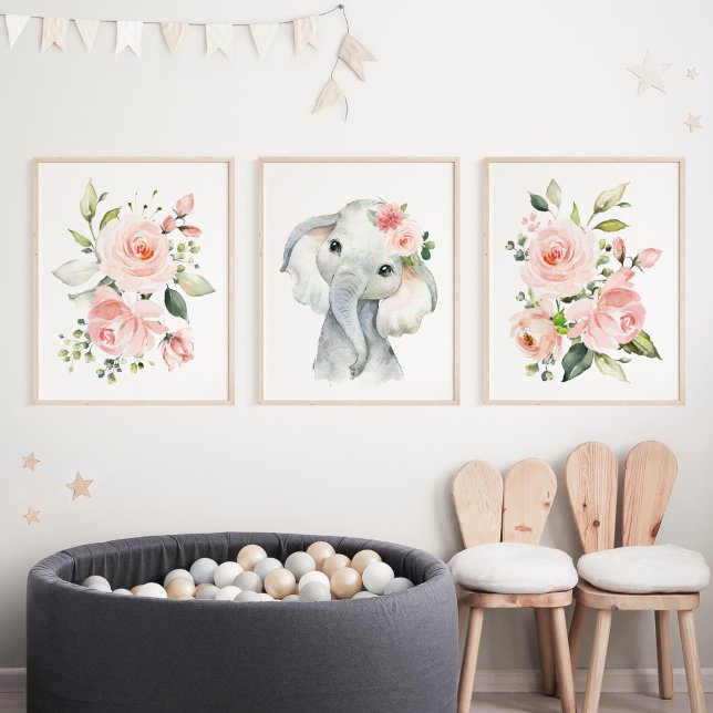 Elefant, Safari, rosa Blume, Girl-Kinderzimmer Bilderwand Sets (Von Creator hochgeladen)