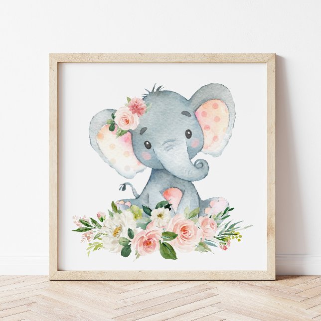 Elefant, Safari, rosa Blume, Girl-Kinderzimmer Fotodruck (Von Creator hochgeladen)