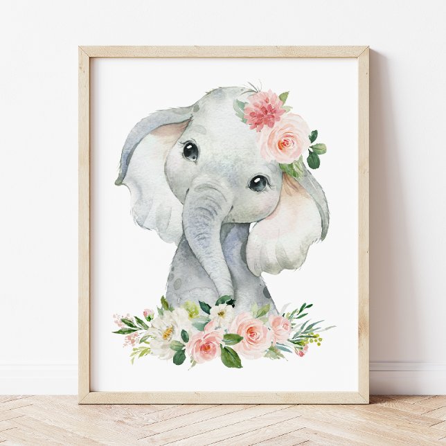 Elefant, Safari, rosa Blume, Girl-Kinderzimmer Poster (Von Creator hochgeladen)