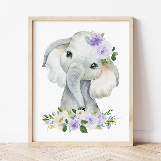 Elefant, Safari, violette Blumen, neutrale Geschle Poster (Von Creator hochgeladen)