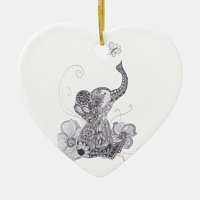 Elefant-Schmetterling Keramik Ornament (Vorne)