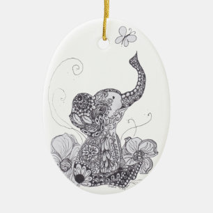 Elefant-Schmetterling Keramik Ornament