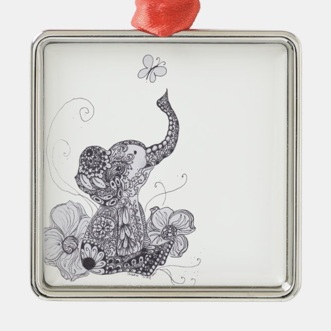 Elefant-Schmetterling Ornament Aus Metall (Vorne)