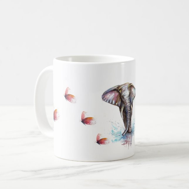 Elefant-Schmetterlings-Fantasie Kaffeetasse (Vorderseite Links)