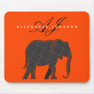Elefant Schwarz und Lava Rot Mousepad