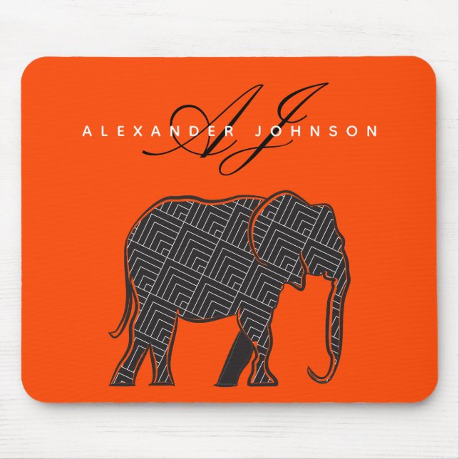 Elefant Schwarz und Lava Rot Mousepad (Vorne)