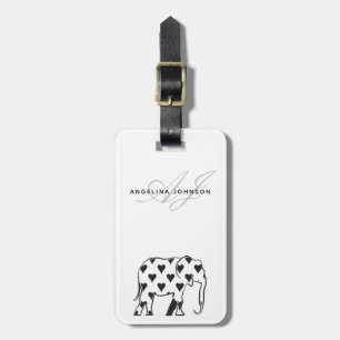 Elefant Schwarz-Weiß-Monogramm Gepäckanhänger