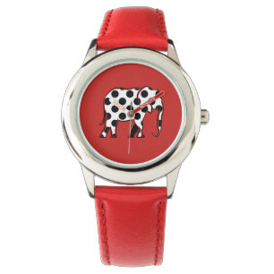 Elefant Schwarz-Weiß-Punkte-Muster Rot Armbanduhr