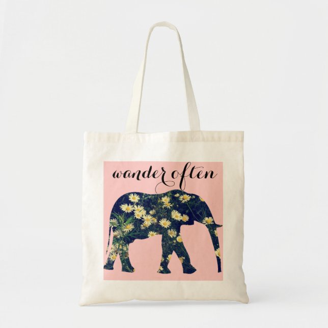 Elefant-Silhouette-Gänseblümchen-nobles Girly Rosa Tragetasche (Vorne)