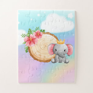 Elefant sitzend neben einem Stein mit Blume-Puzzle Puzzle