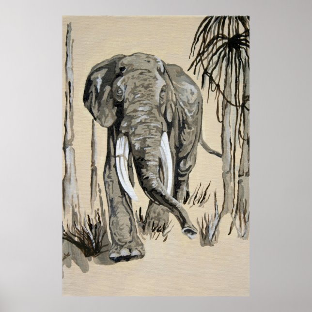 Elefant spazieren durch die waldreiche Savanna Kun Poster (Vorne)