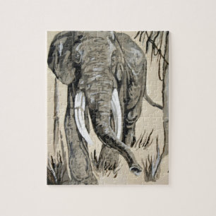 Elefant spazieren durch die waldreiche Savanna Kun Puzzle