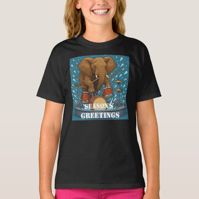 Elefant spielt Schlagzeug spritzt Wasser Sommer Gi T-Shirt (Vorderseite)