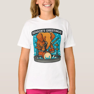 Elefant spielt Schlagzeug spritzt Wasser Sommer Gi T-Shirt