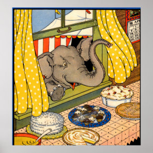Elefant steckt seinen Kopf durch das Fenster Poster