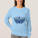 Elefant-Stern Menorah Shirts<br><div class="desc">Grafische Illustration von Elefanten,  Giraffe und Davidsstern Menorah Entwurf.</div>