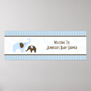 Elefant-Stickerei Blaue Babyshower-Flagge Poster