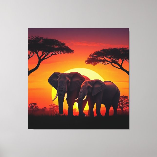 Elefant Sunset Leinwand. Leinwanddruck (Vorderseite)