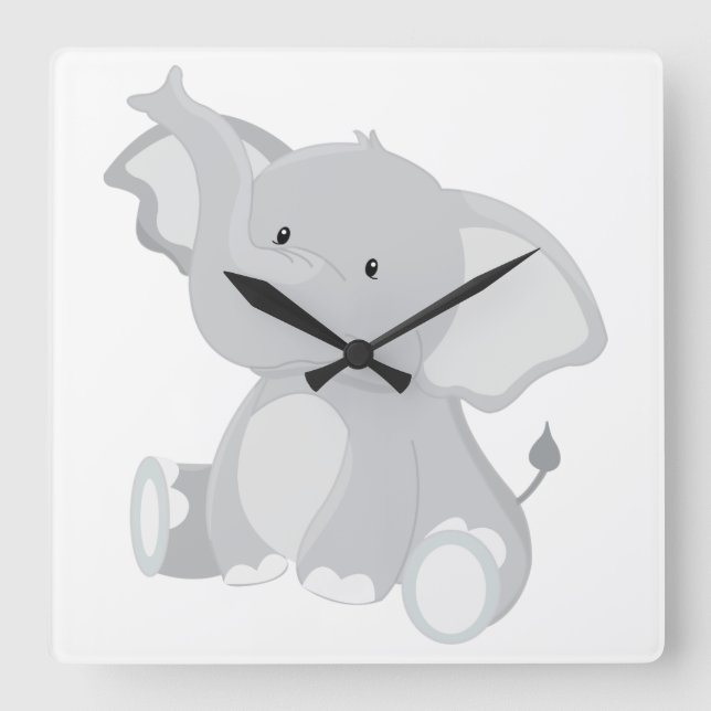 Elefant-Süsse Quadratische Wanduhr (Vorderseite)