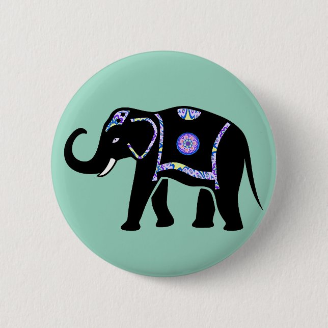 Elefant Tier Abstrakt Dekorative Muster Button (Vorderseite)