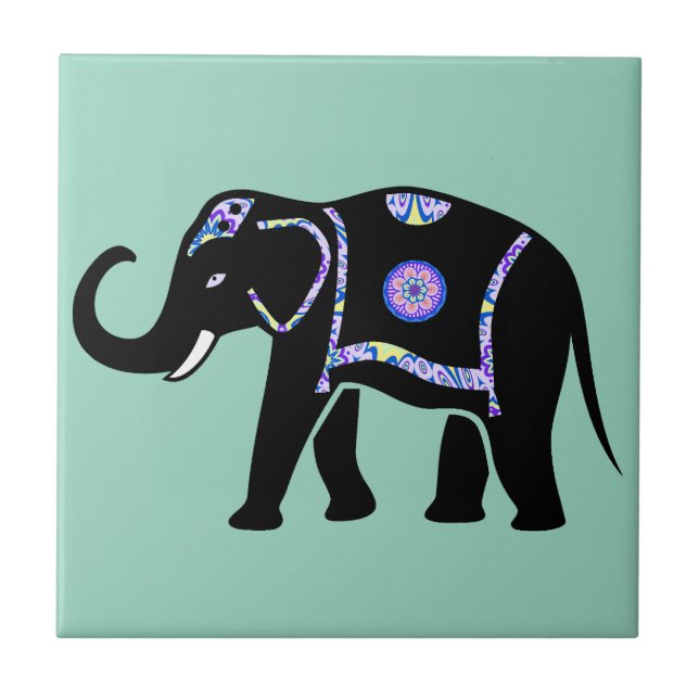 Elefant Tier Abstrakt Dekorative Muster Fliese (Vorderseite)