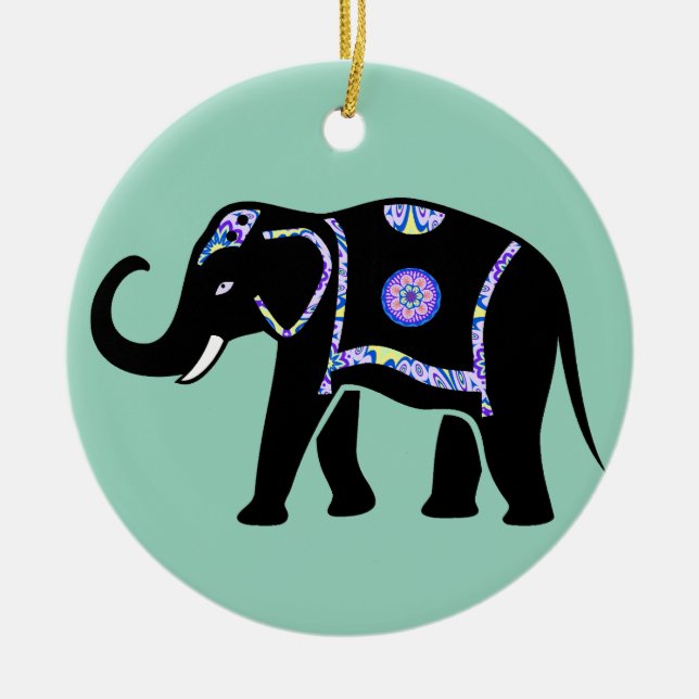 Elefant Tier Abstrakt Dekorative Muster Keramik Ornament (Vorne)