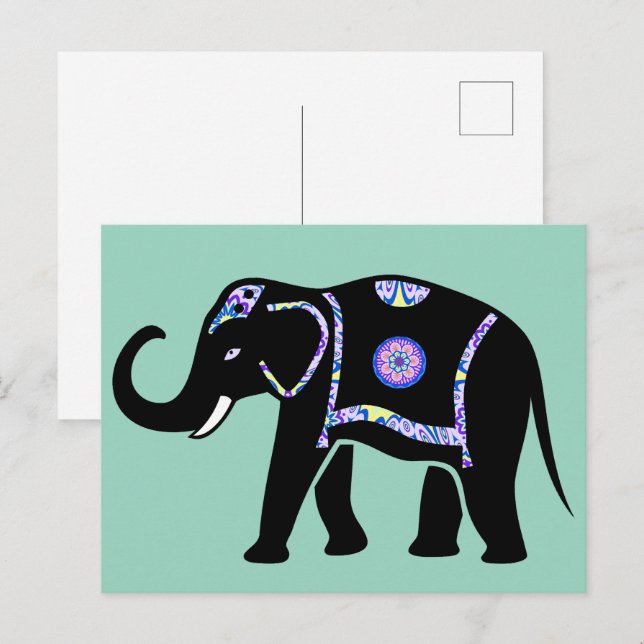 Elefant Tier Abstrakt Dekorative Muster Postkarte (Vorne/Hinten)