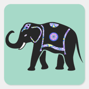 Elefant Tier Abstrakt Dekorative Muster Quadratischer Aufkleber