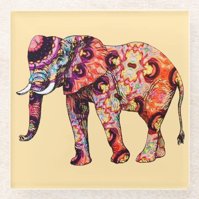 Elefant Tier Traditionelle chinesische Muster  Glasuntersetzer (Vorderseite)