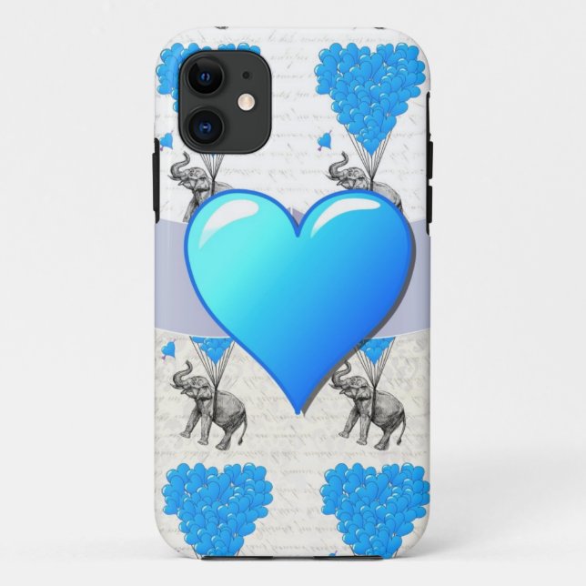 Elefant u. blaue Herzballone Case-Mate iPhone Hülle (Rückseite)