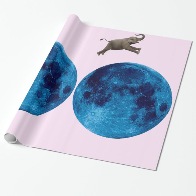 Elefant über dem Mondschleifpapier Geschenkpapier (Ungerollt)