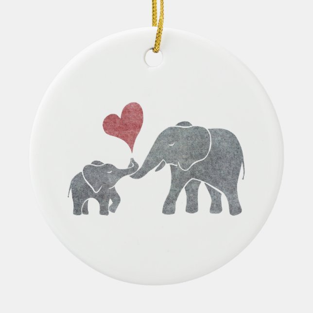 Elefant umarmt graue Mama und Baby mit rotem Keramikornament (Vorne)