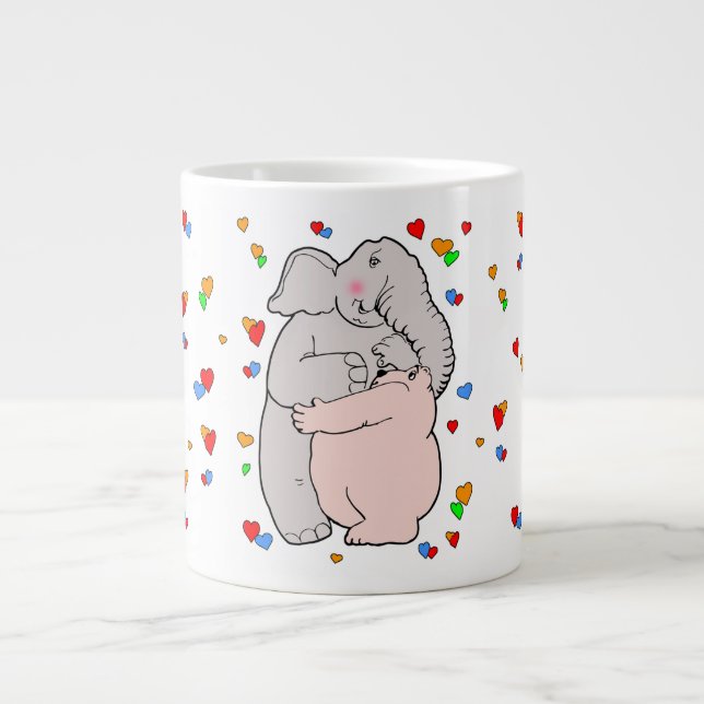 Elefant und Bär umarmen Jumbo-Tasse (Vorderseite)